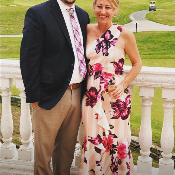 🆕One strap ruffle front mermaid trim midi dress - Picture 2 of 6